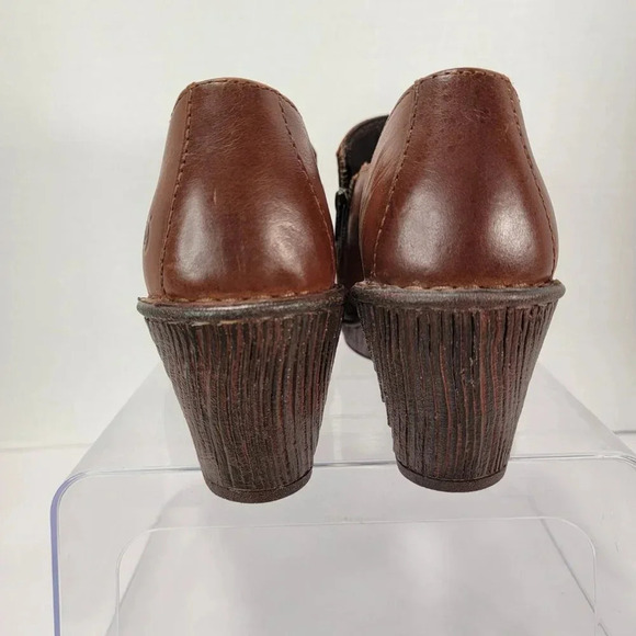 Born Womens 10 Brown Elliot Heeled Zipper Clogs‎ Mules Normcore Academia Casual - Picture 9 of 13